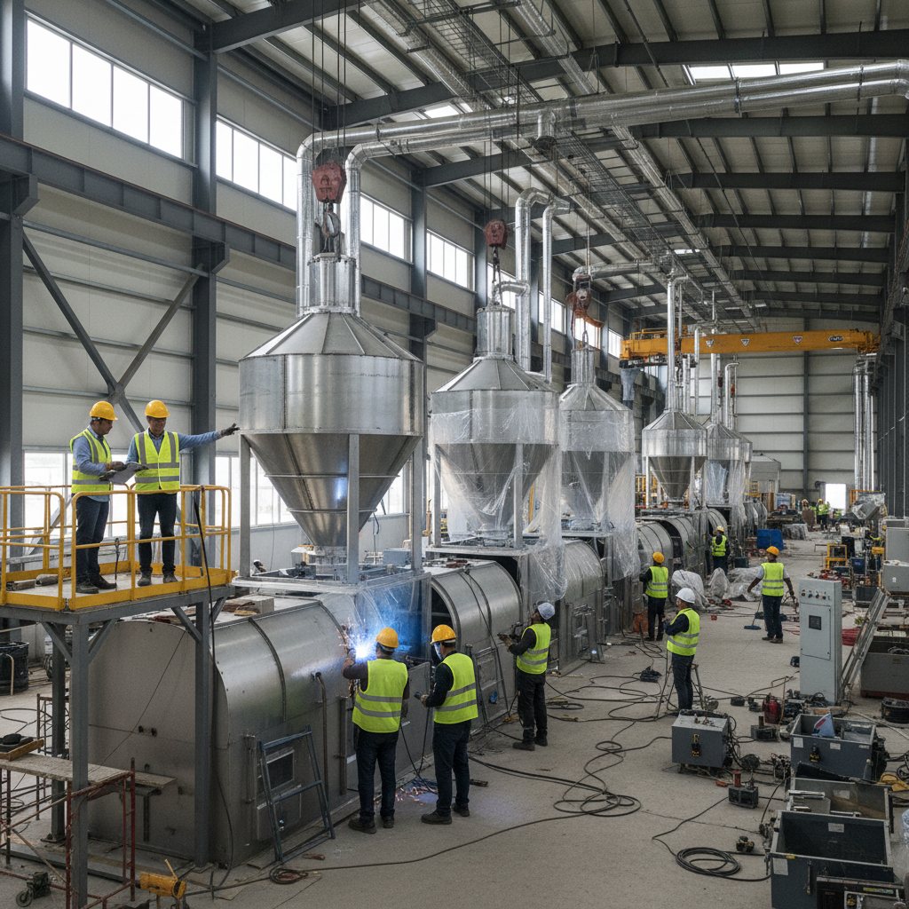 Industrial production line with stainless steel machinery