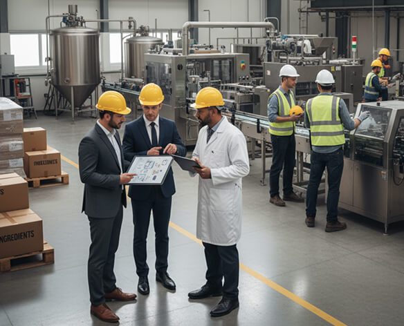 Engineer configuring automated production equipment